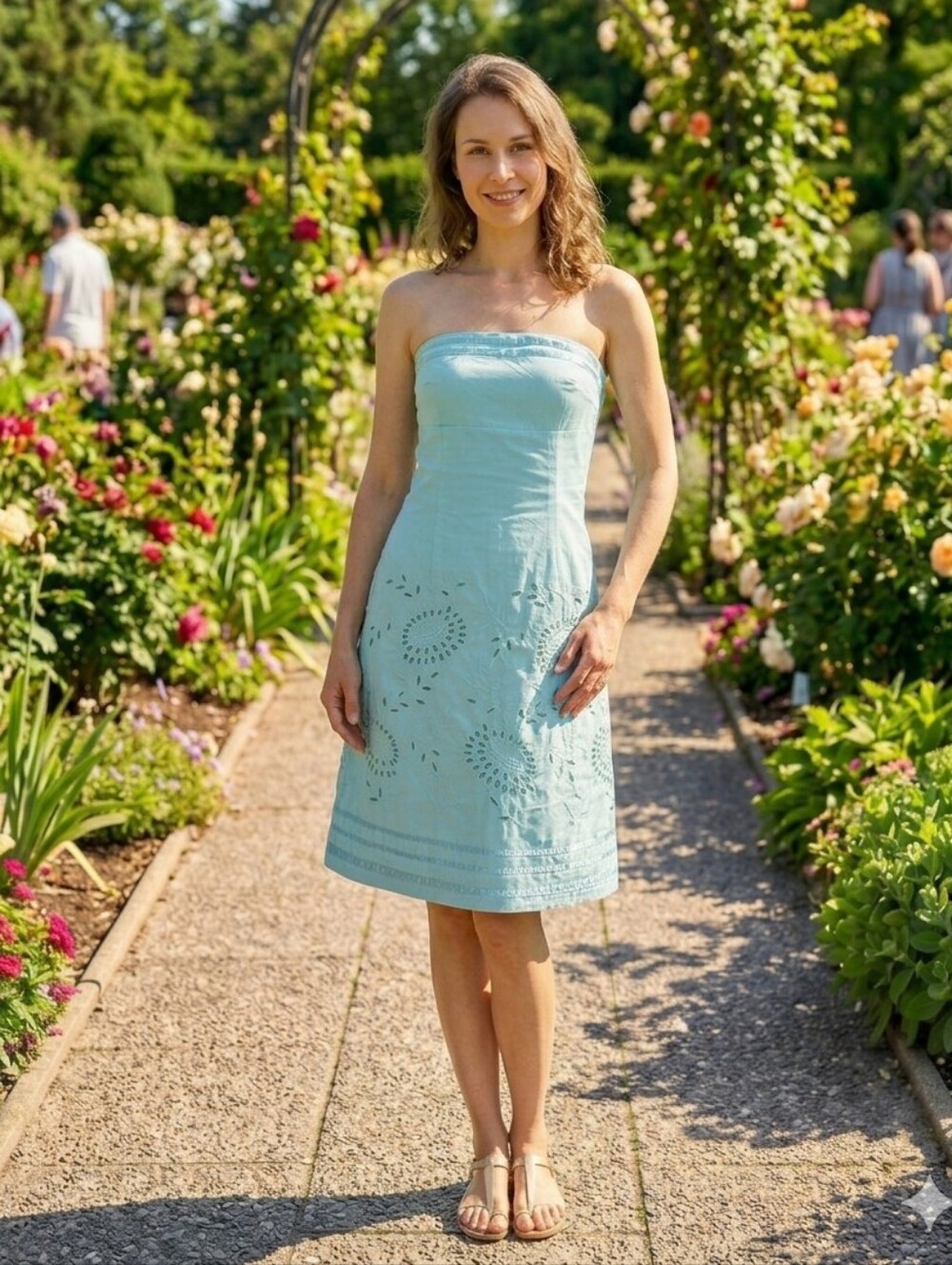 Express Strapless Light Blue Eyelet Dress